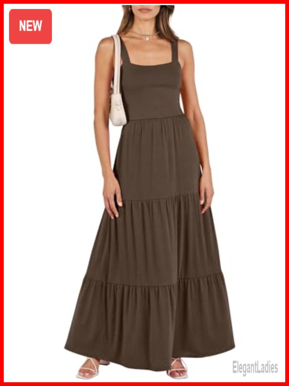 Women's Summer Flowy Maxi Dress Square Neck Sundress with Pockets